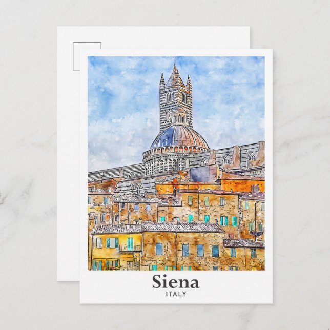 Carte Postale Aquarelle Siena Italie Croquis main (Devant / Derrière)