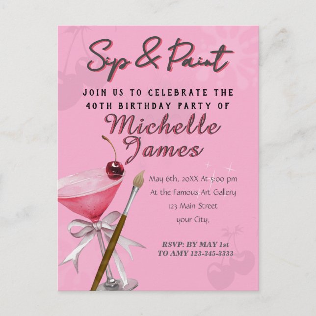 Carte Postale Aquarelle Sip & Peinture Art Anniversaire (Devant)