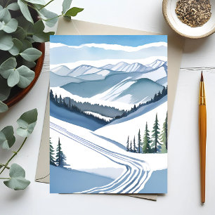 Carte Postale Aquarelle Ski Mountain