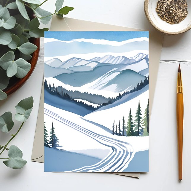 Carte Postale Aquarelle Ski Mountain (Créateur téléchargé)