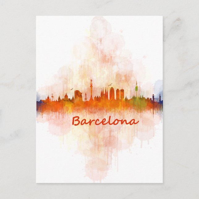 Carte Postale Aquarelle Skyline de Barcelone v04 (Devant)