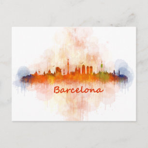 Carte Postale Aquarelle Skyline de Barcelone v04