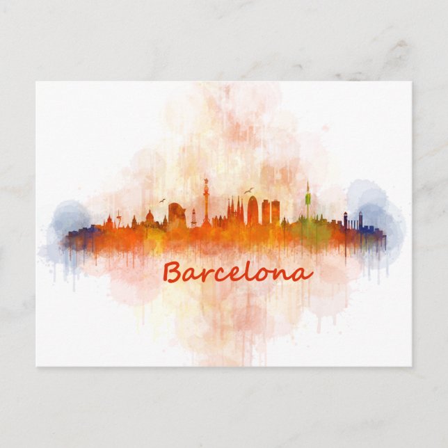 Carte Postale Aquarelle Skyline de Barcelone v04 (Devant)