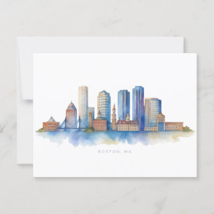 Carte Postale Aquarelle Skyline de Boston City   MA Boston moder
