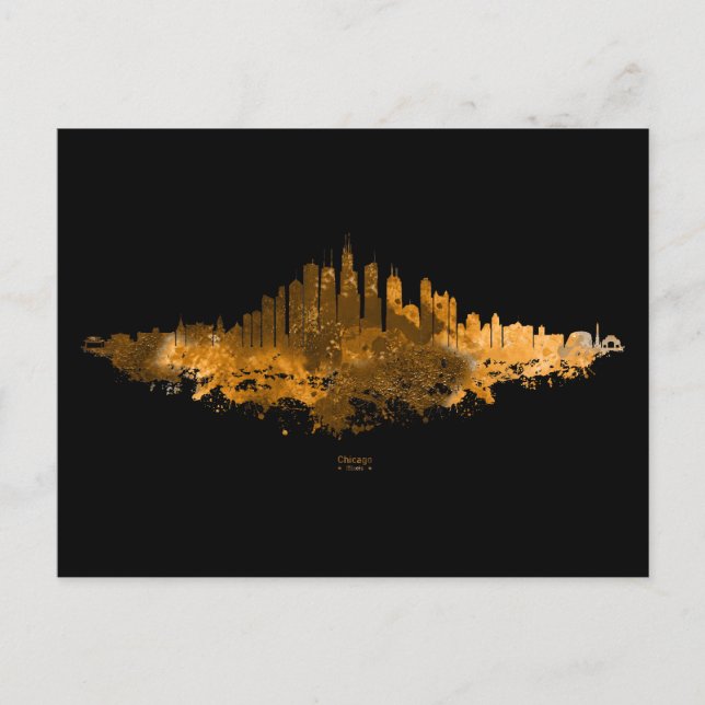 Carte Postale Aquarelle Skyline de Chicago en orange (Devant)