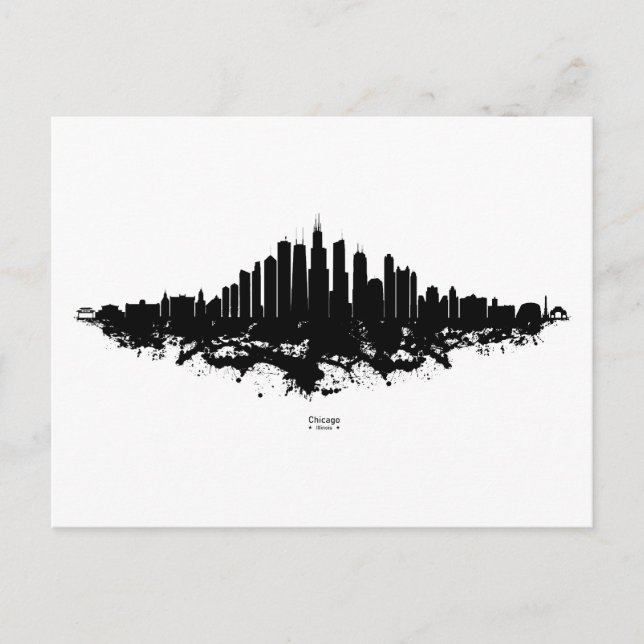 Carte Postale Aquarelle Skyline de Chicago noir et blanc (Devant)