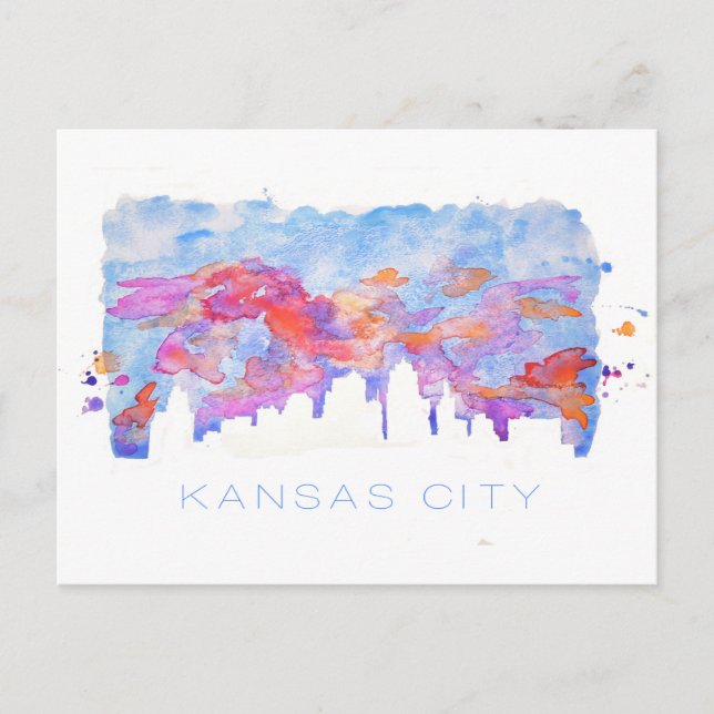 Carte Postale Aquarelle Skyline de Kansas City (Devant)