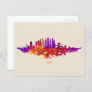 Carte Postale Aquarelle Skyline de New York en blanc