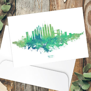 Carte Postale Aquarelle Skyline de New York en bleu et vert