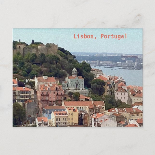 Carte Postale Aquarelle Skyline Lisbonne Portugal (Devant)