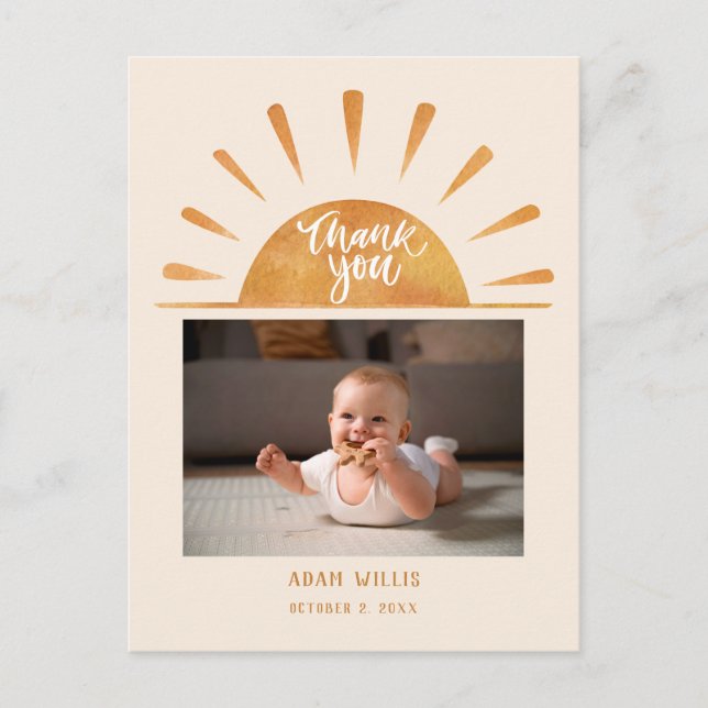 Carte Postale Aquarelle Soleil Photo Personnalisée Baby Shower C (Devant)