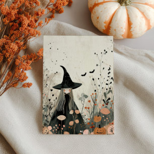 Carte Postale Aquarelle Sorcière Chute Liquide Halloween lunaire