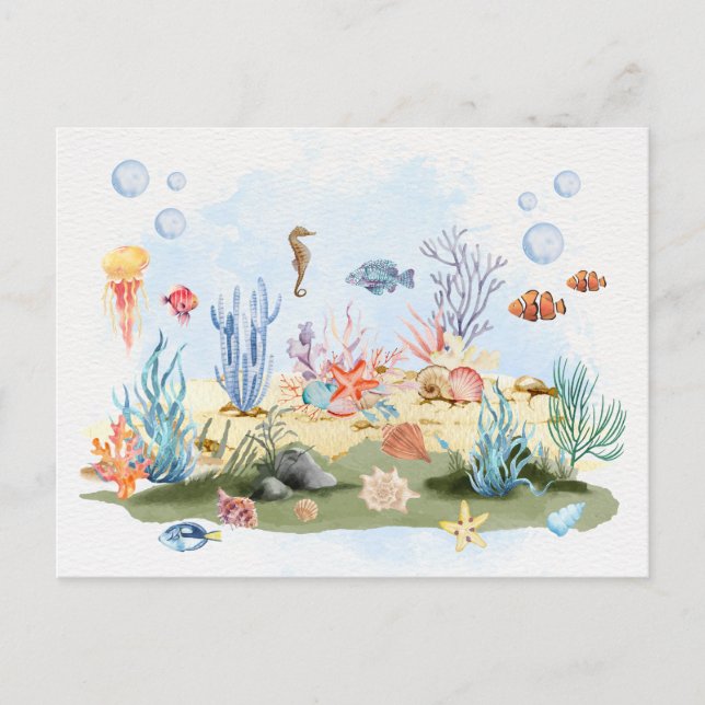 Carte Postale Aquarelle sous la mer (Devant)