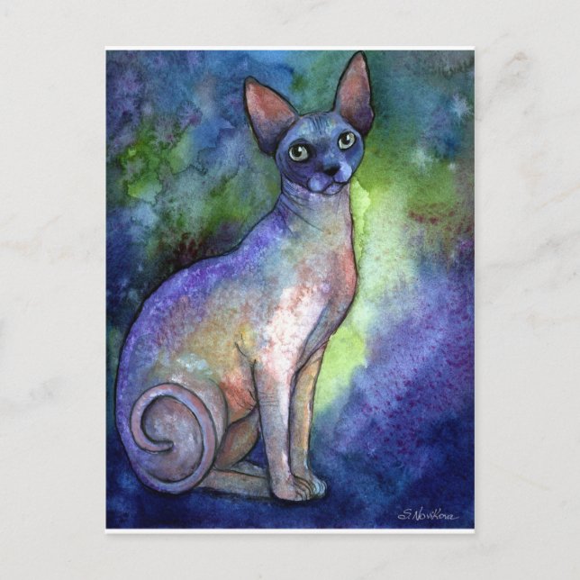 Carte Postale Aquarelle Sphynx Sphinx Cat # 2 peinture (Devant)