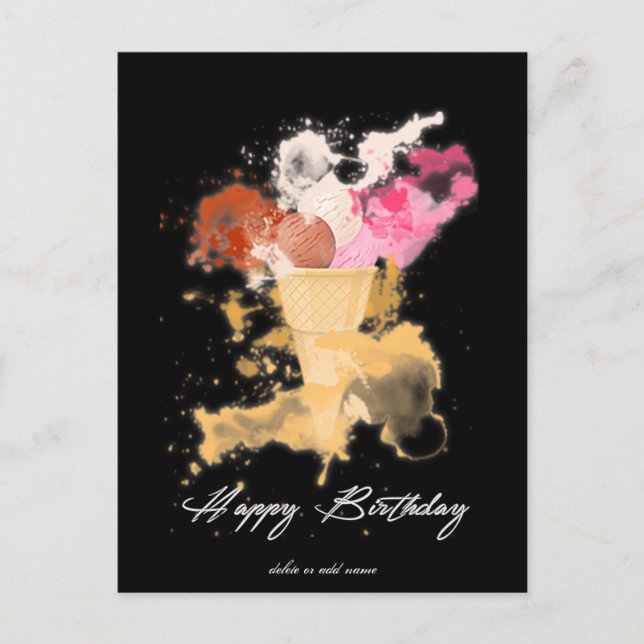 Carte Postale Aquarelle Splatter Anniversaire Glace (Devant)