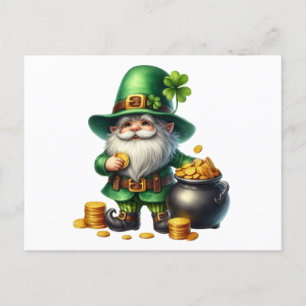 Carte Postale Aquarelle St Patrick Leprechaun Pot D'Or
