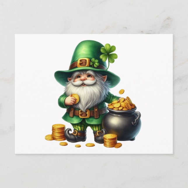 Carte Postale Aquarelle St Patrick Leprechaun Pot D'Or (Devant)