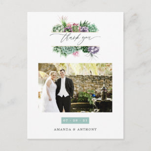 Carte Postale Aquarelle Succulents Mariage Merci photo