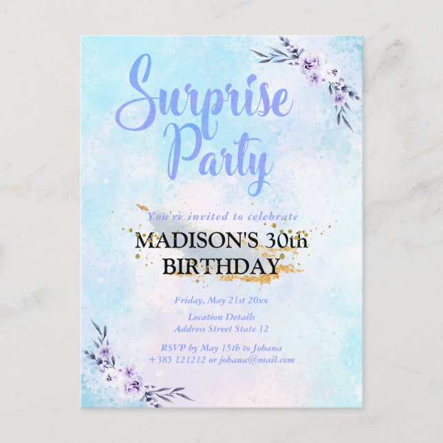 Carte Postale Aquarelle Surprise Party Pastel (Devant)