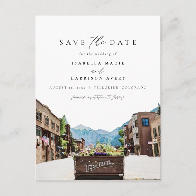 Carte Postale Aquarelle Telluride Colorado Ski Mountain Skyline (Devant)