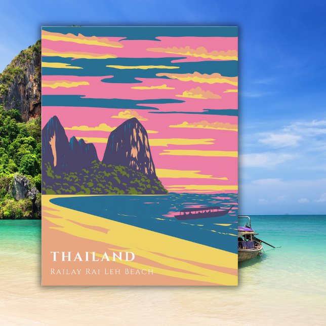 Carte Postale Aquarelle Thaïlande Beach Travel Art Déco (Créateur téléchargé)