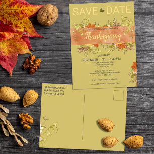 Carte Postale Aquarelle Thanksgiving Rustic Green Feuilles