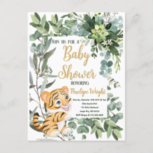 Carte Postale Aquarelle Tiger Safari Jungle Baby shower feuille
