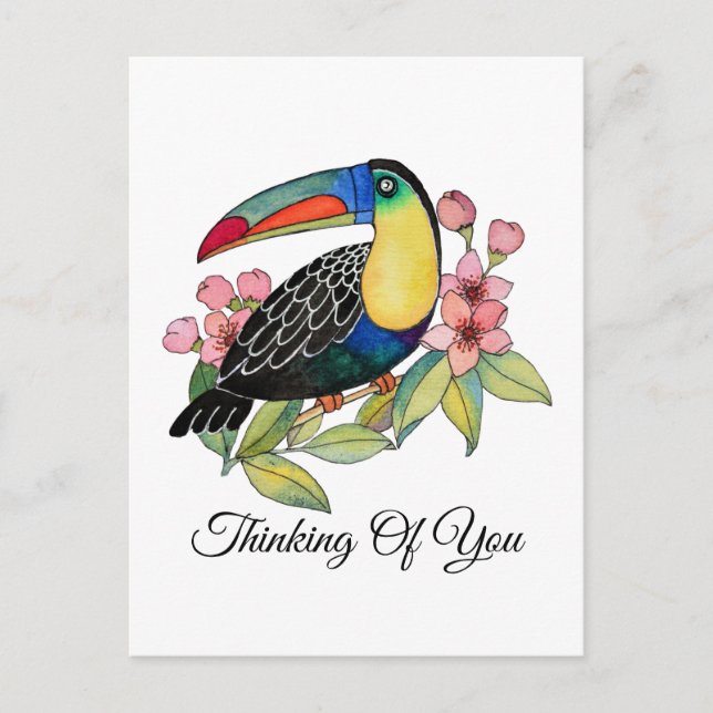 Carte Postale Aquarelle Toucan Bird Avec Fleurs (Devant)