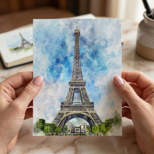 Carte Postale Aquarelle Tour Eiffel Paris #02