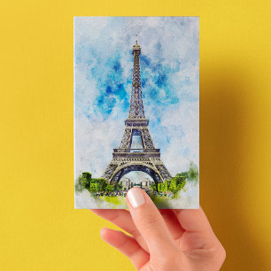 Carte Postale Aquarelle Tour Eiffel Paris #02