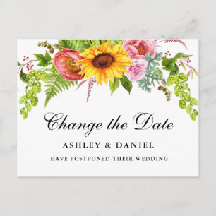 Carte Postale Aquarelle Tournesol Floral Changement La Date