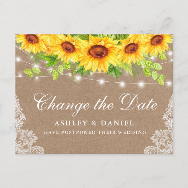 Carte Postale Aquarelle Tournesol Floral Kraft Modifier La Date (Devant)