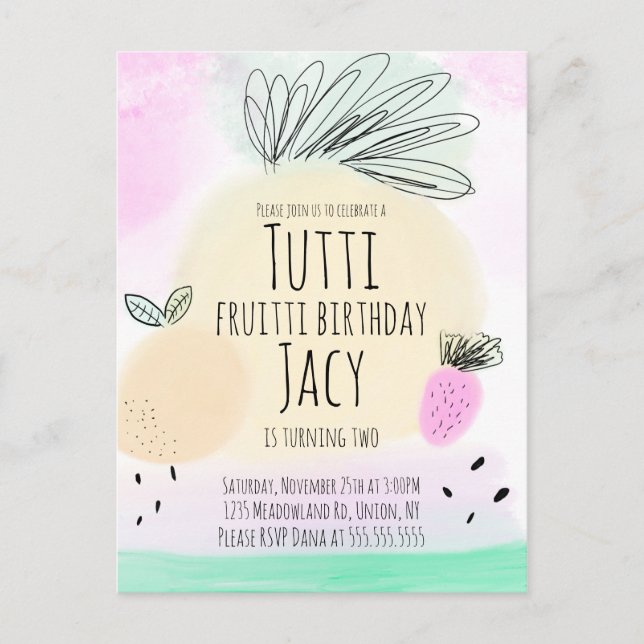 Carte Postale Aquarelle Tous Fruits d'anniversaire Fête Dessinés (Devant)