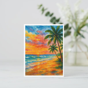 Carte Postale Aquarelle Tropical Beach Sunset