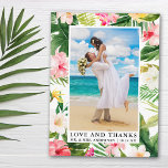 Carte Postale Aquarelle Tropical Floral Love and Thanks<br><div class="desc">Elégante aquarelle Tropical Floral,  Verdure et Palm Feuille Mariée et Groom Love et Merci Mariage Photo Merci Postcard</div>