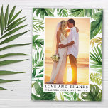 Carte Postale Aquarelle Tropical Green Love Merci Mariage<br><div class="desc">Elégante aquarelle Tropical Greenery Palm Feuille Mariée et Groom Amour et Merci Mariage Photo Merci Postcard</div>