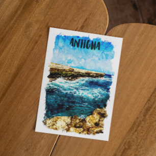 Carte Postale Aquarelle tropicale de l'île d'Antigua Caribbean