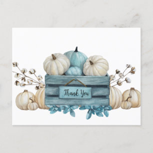 Carte Postale Aquarelle Turquoise et ivoire Citrouilles Merci Ca