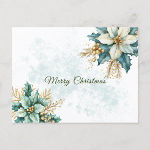 Carte Postale Aquarelle Turquoise Fête de Noël Floral