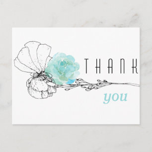 Carte Postale Aquarelle Turquoise Floral Merci funéraire