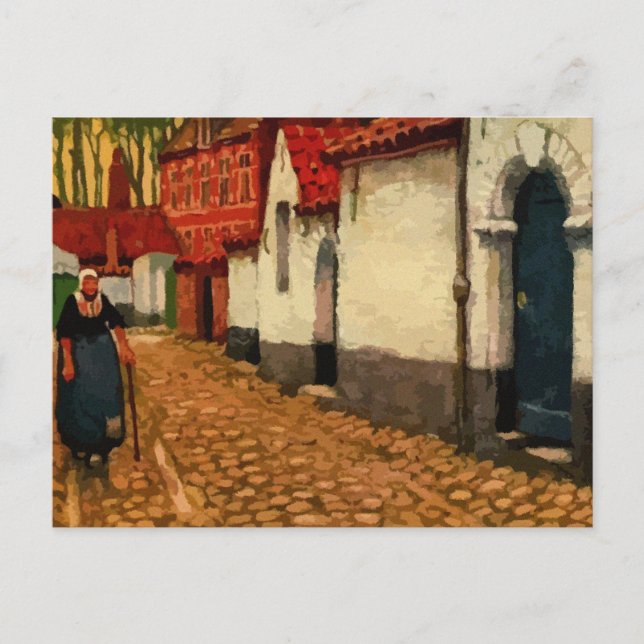 Carte Postale Aquarelle une ruelle tranquille à Bruges (Devant)