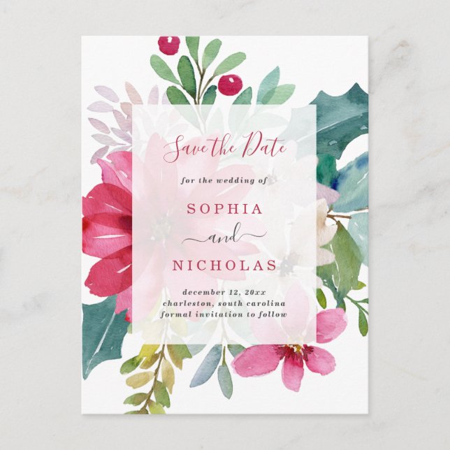 Carte Postale Aquarelle vacances Floral | Mariage Enregistrer la (Devant)