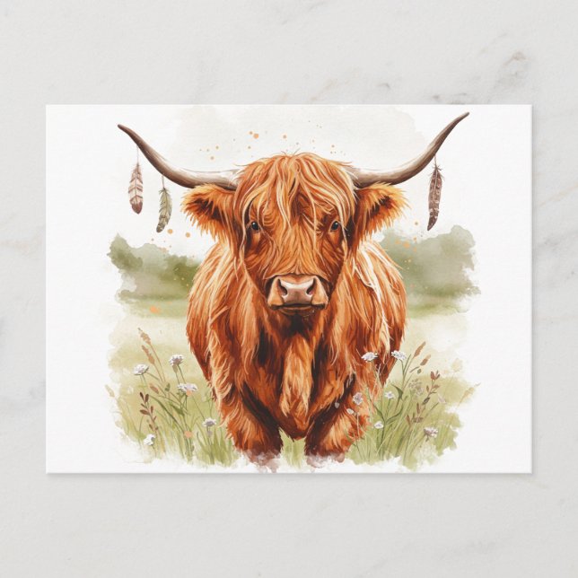 Carte postale aquarelle Vache heureuse (Devant)