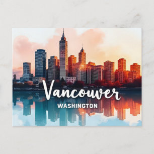 Carte Postale Aquarelle Vancouver Washington State ligne d'horiz
