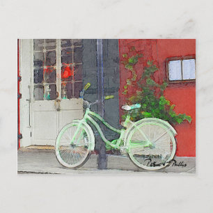 Carte Postale Aquarelle Vélo Vert Voyage Urbain