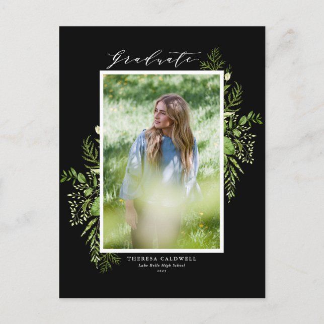 Carte Postale Aquarelle Verdure Sauvage Diplôme Noir (Devant)