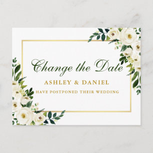 Carte Postale Aquarelle Vert Blanc Floral Or Changer La Date