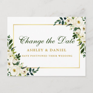 Carte Postale Aquarelle Vert Blanc Floral Or Changer La Date