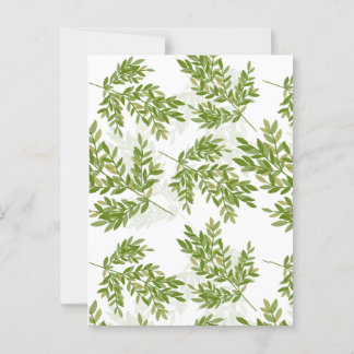 Carte Postale Aquarelle Vert Branches feuillues Motif sur Jaune
