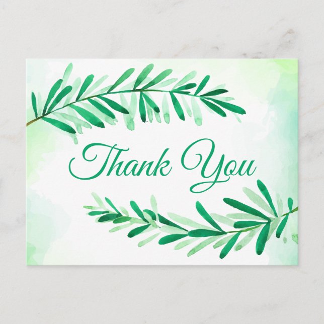 Carte Postale Aquarelle Vert Feuille Merci feuille Vintage (Devant)